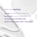 Close-up of lightweight serum and sunscreen textures showing non-greasy finish